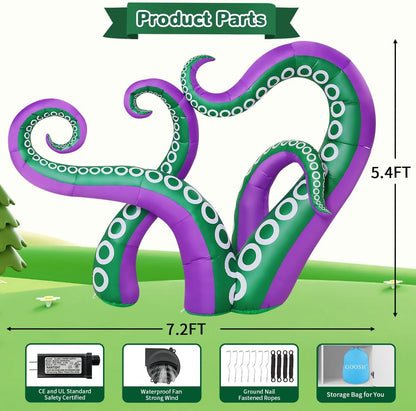 GOOSH 7.2 FT Long Inflatables Octopus Holiday Outdoor Decorations Blow Up Yard with Built-in LEDs for Vacation Garden Lawn Indoor Party Decor