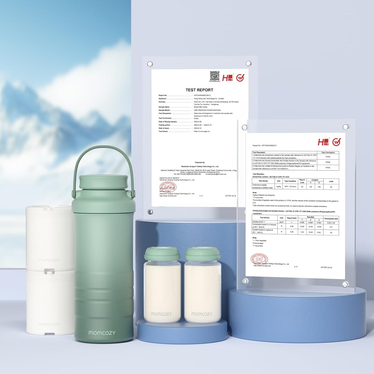 Momcozy 22oz Portable Breast Milk Cooler for Outdoor, 360°Total Cooling for 24Hours, Larger Capacity Travel Breastmilk Chiller with 2pcs Baby Bottles for Breastmilk Storage, Breastfeeding Essentials