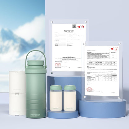 Momcozy 22oz Portable Breast Milk Cooler for Outdoor, 360°Total Cooling for 24Hours, Larger Capacity Travel Breastmilk Chiller with 2pcs Baby Bottles for Breastmilk Storage, Breastfeeding Essentials