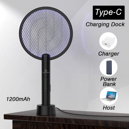 Gooqand Bug Zapper Racket, 2 in 1 Electric Fly Swatte with 3 Layer Safety Mesh, 4000V Fly Zapper with USB Rechargeable, Indoor Outdoor Fly Racket for Bedroom, Kitchen, Camping