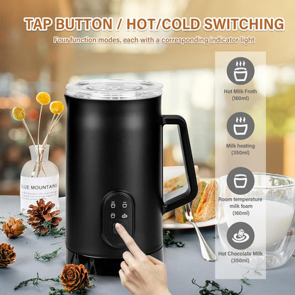 BEAUGIREW 4 in 1 Milk Frother Electric Milk Frother and Steamer with Hot and Cold 350 ml/11.8 oz Coffee Frother Automatic Foam Maker with Cleaning Brush for Latte Cappuccino Macchiato Hot Chocolate