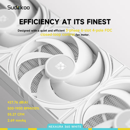 Sudokoo NEXAURA 240 Liquid CPU Cooler: 240mm AIO CPU Cooler with PWM Pump & ARGB Pump Head - Water Cooling with FDB Fans for Intel LGA 1851/1700/1200/115X AMD AM5/AM4 - Black