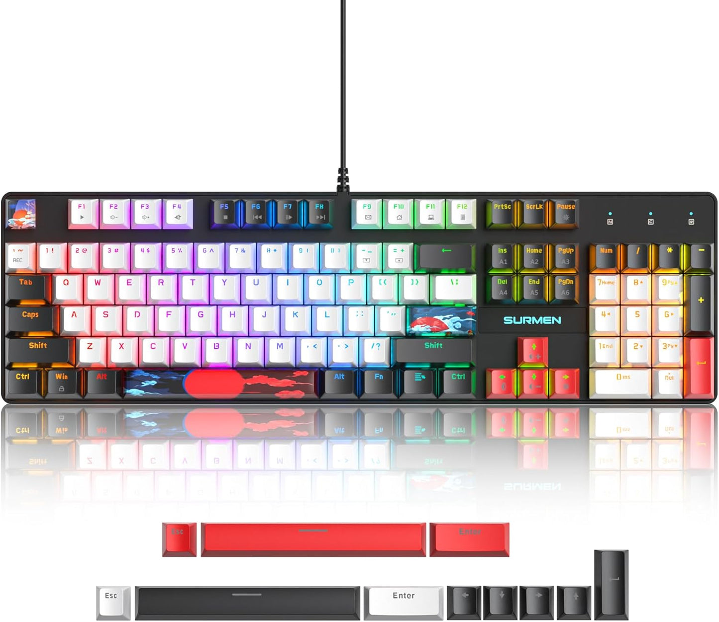 Owpkeenthy Full Size Green Mechanical Gaming Keyboard with Number Pad, Wired 100% Office NKRO Keyboard RGB Backlit 104 Keys with Red Switch for PC Gamer (104 Matcha)