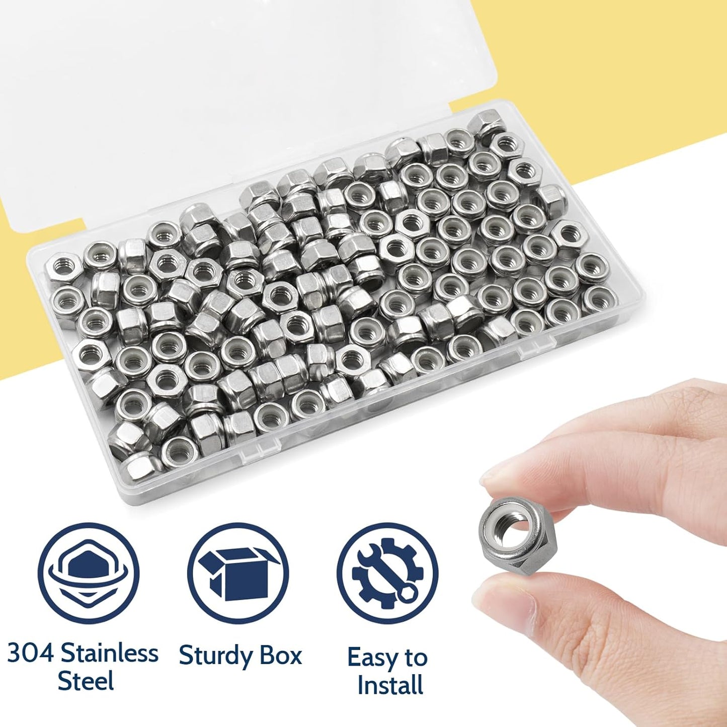 Vifmy 110 Pack 1/4"-20 Inch Lock Nuts,304 (A2-70) Stainless Steel Nylon Insert Locknuts,Standard Inch Thread Nylock Nuts for Bolts