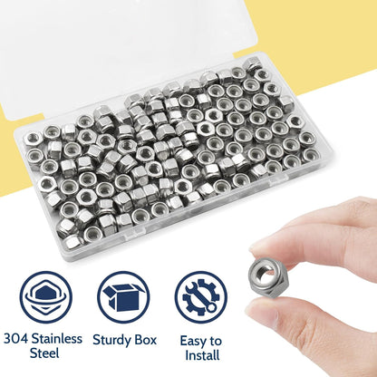 Vifmy 110 Pack 1/4"-20 Inch Lock Nuts,304 (A2-70) Stainless Steel Nylon Insert Locknuts,Standard Inch Thread Nylock Nuts for Bolts
