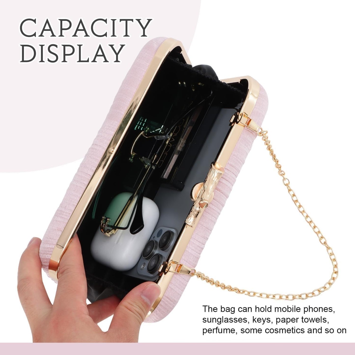 Clutch Purses for Women Evening Bag Pleated Clutch Bag with Chain Party Purses Handbag for Cocktail/Prom/Party/Wedding/Formal