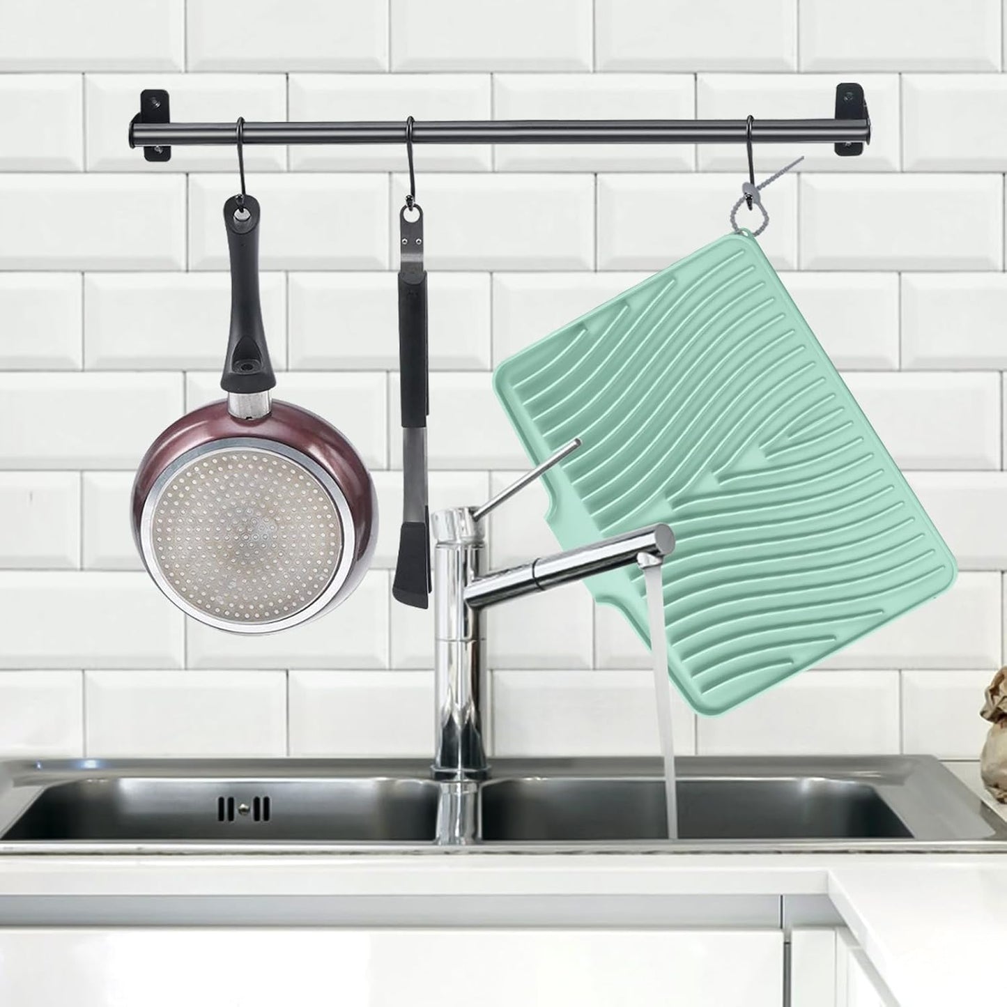 TIKNIK Silicone Dish Drying Mat for Kitchen Counter, Dish Drying Pad, Non-Slip Drain Pad with Built-in Drain, Heat Resistant Stone Drying Mat(40 L x 33 W cm, Grey)