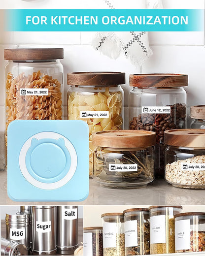 Label Maker - Mini Portable Sticker Printer with 13 Rolls Self-Adhesive Thermal Papers, Labeller Machine for Home Office Study Business Texts Journal, Blue