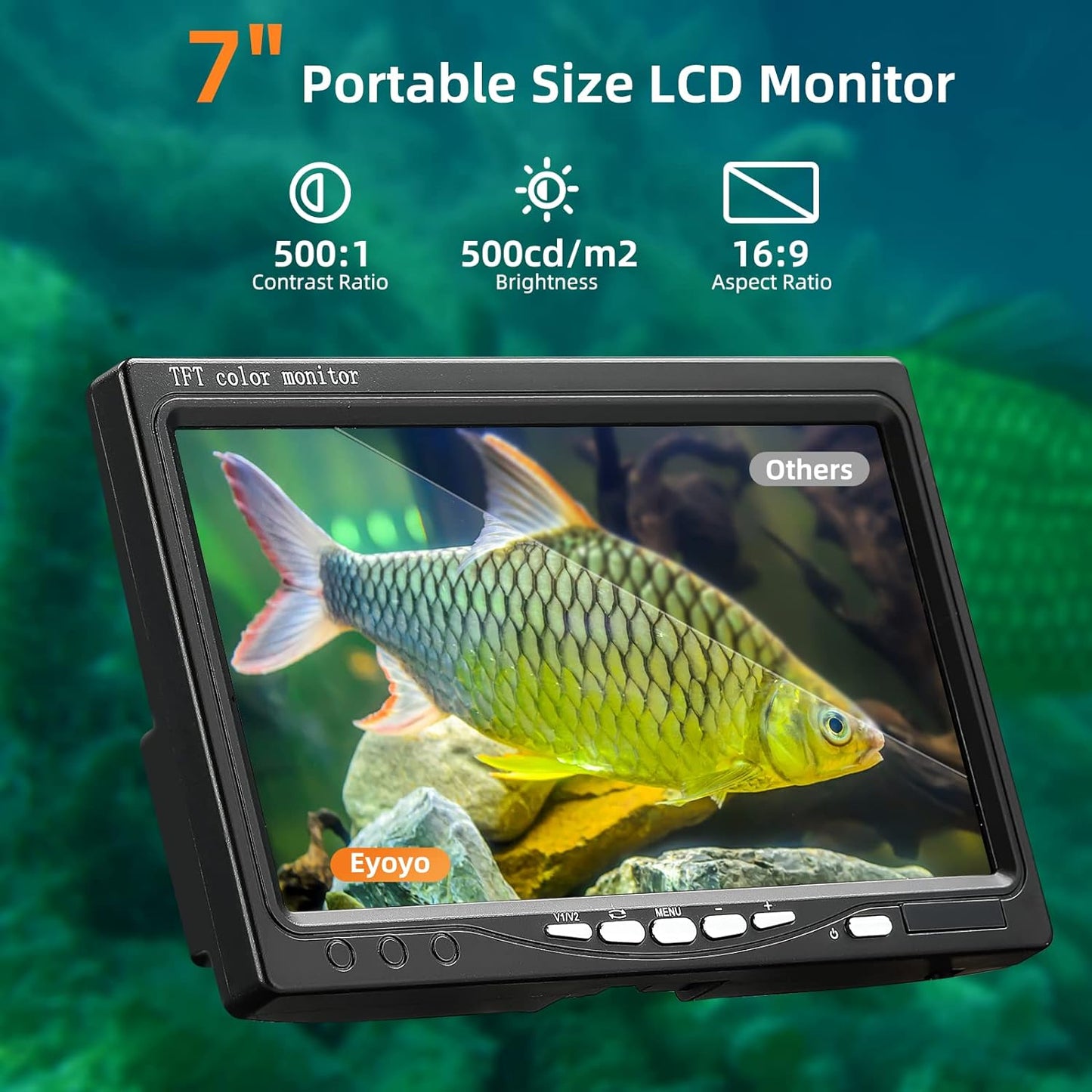 Eyoyo Underwater Fishing Camera Video Fish Finder Sea/River/Ice Fishing Camera 1000TVL 7" Monitor w/ 12 White Lights 15m Cable