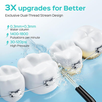 COSLUS Water Teeth Flosser: 300ML Cordless Electric Water Tooth Flossing Rechargeable IPX7 Waterproof Portable Travel Flossers Set for Teeth
