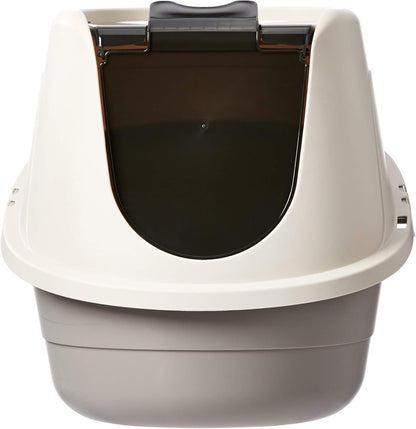 Amazon Basics No-Mess Hooded Corner Easy Clean Cat Litter Box, Triangle, Charcoal, 26 in x 20 in x 23 in