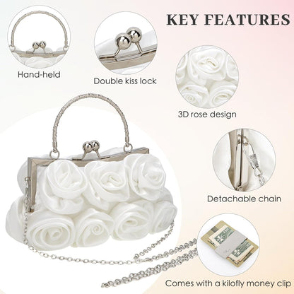 kilofly Missy K 7 Roses Clutch Purse, Satin, with Detachable Strap + kilofly Money Clip