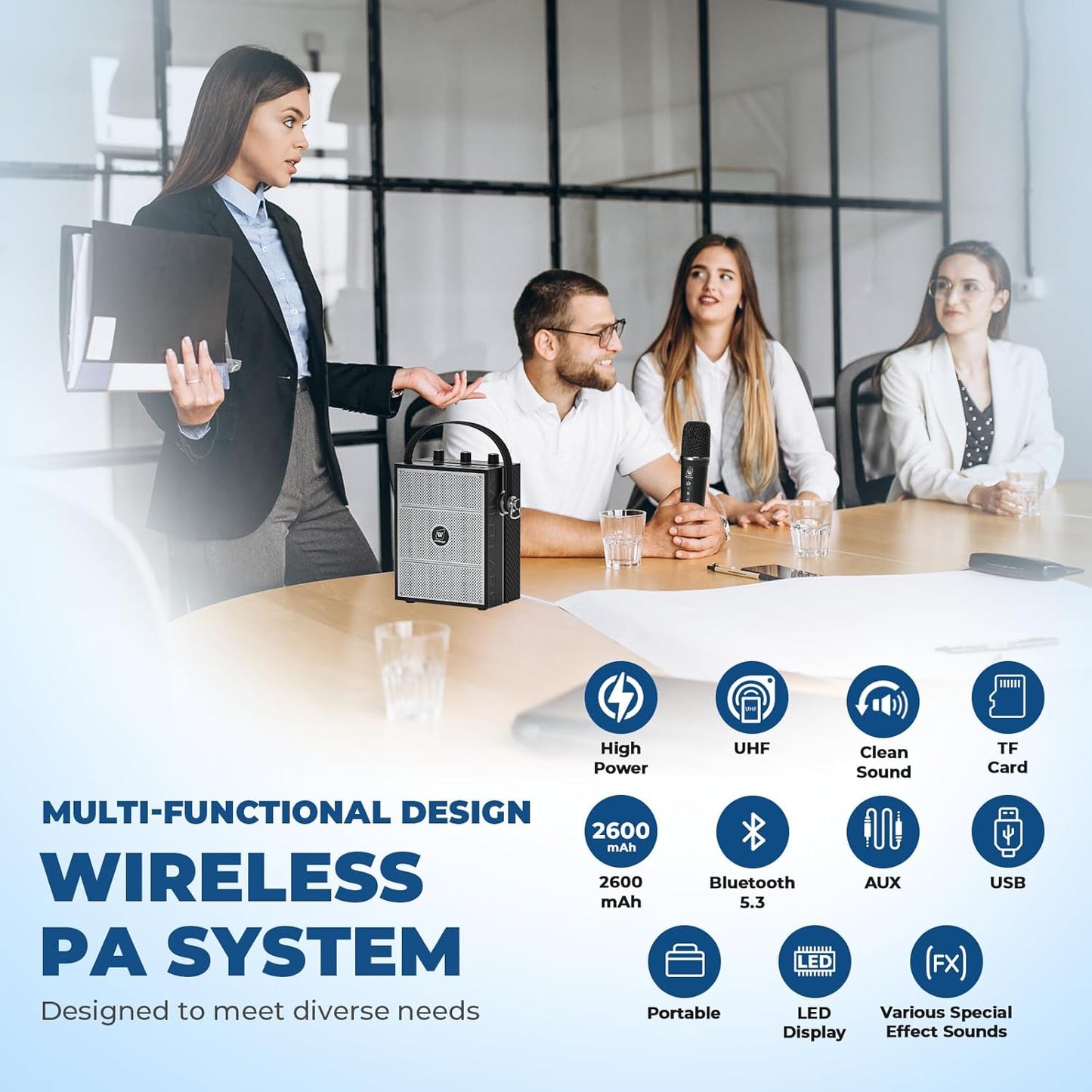 Wireless Voice Amplifier with Handheld Microphone, Portable Bluetooth Speaker Microphones with Teachers & Events, Wireless Karaoke Mic for Singing, PA System with Echo & Sound Effects S98 Pro