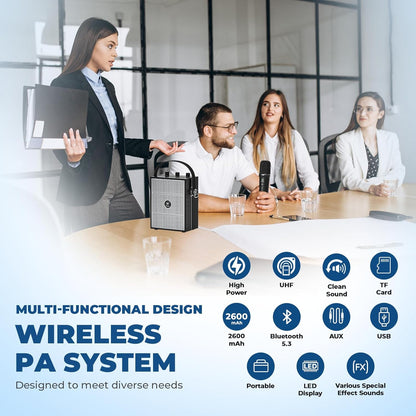 Wireless Voice Amplifier with Handheld Microphone, Portable Bluetooth Speaker Microphones with Teachers & Events, Wireless Karaoke Mic for Singing, PA System with Echo & Sound Effects S98 Pro