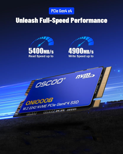 OSCOO 1TB NVMe SSD – M.2 2242 PCIe Gen4x4 Internal Solid State Drive, Up to 5400MB/s Read & 4900MB/s Write, 3D NAND, Compact High-Speed Storage for Ultrabooks, Mini PCs, Embedded Systems - ON1000B