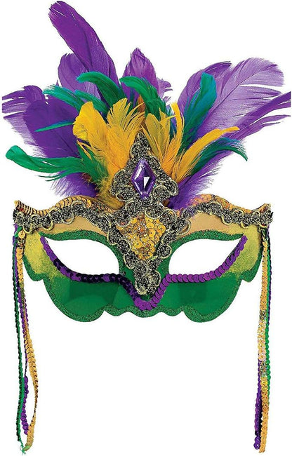 Mardi Gras Sequin Feathers Mask Venetian Carnival Masquerade Mask for Women Feather Decorations Halloween Party Cosplay