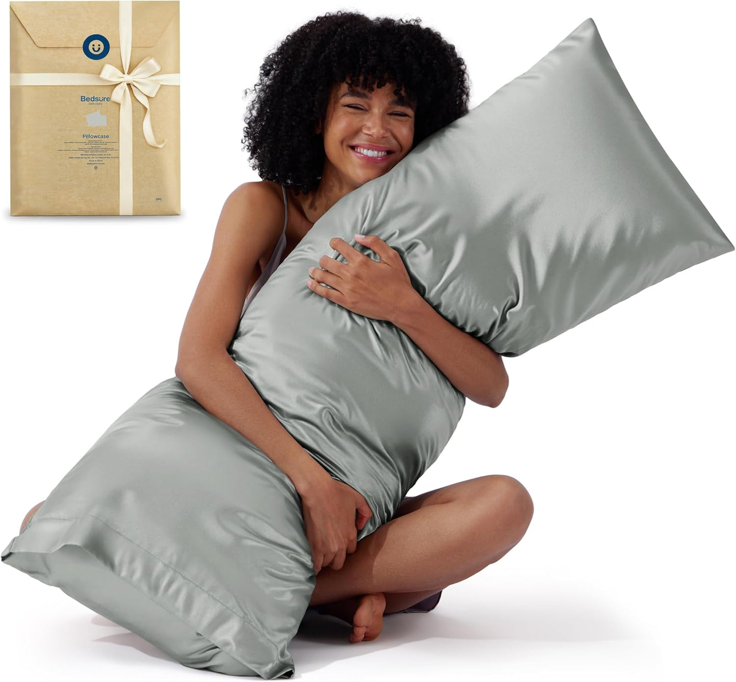 Bedsure Satin Pillow Case Queen Size 2 Pack, Similar to Silk Pillow Cases, Silky Pillowcase Covers with Envelope Closure, Room Decor Valentine Gifts for Women Men, Grey, 20x30 Inches