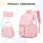 3PCS School Backpack for Girls with Lunch Box Pencil Pouch for Teen Girls Children Elementary Primary Middle High College Daypack School bag Bookbag Set Pink