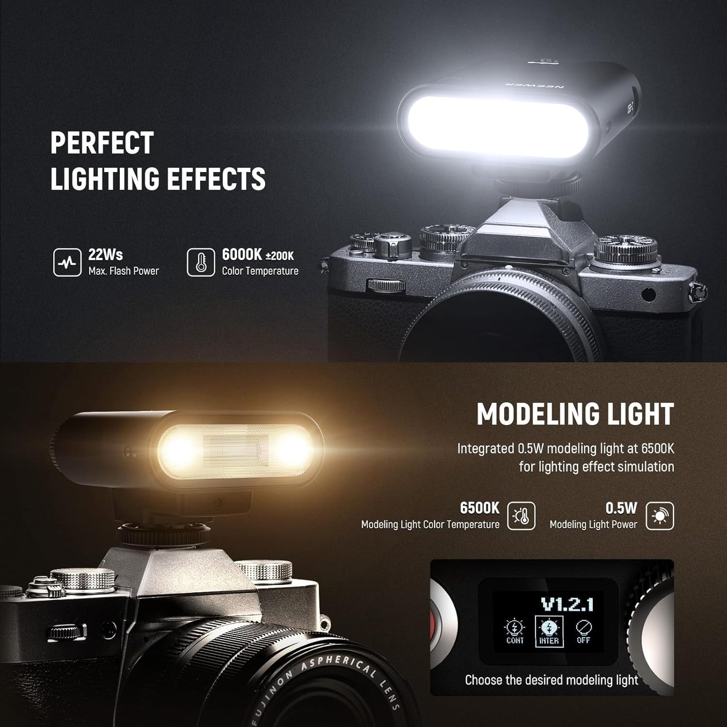 NEEWER Z160 Camera Flash, 22Ws GN14 6000±200K CCT Speedlite, A/M Mode 1/1-1/128 Power, 7.2V/1100mAh Battery, 650 Full Power Light, 1.5s Recycling, Compatible with Canon Nikon Sony Fuji Olympus Cameras