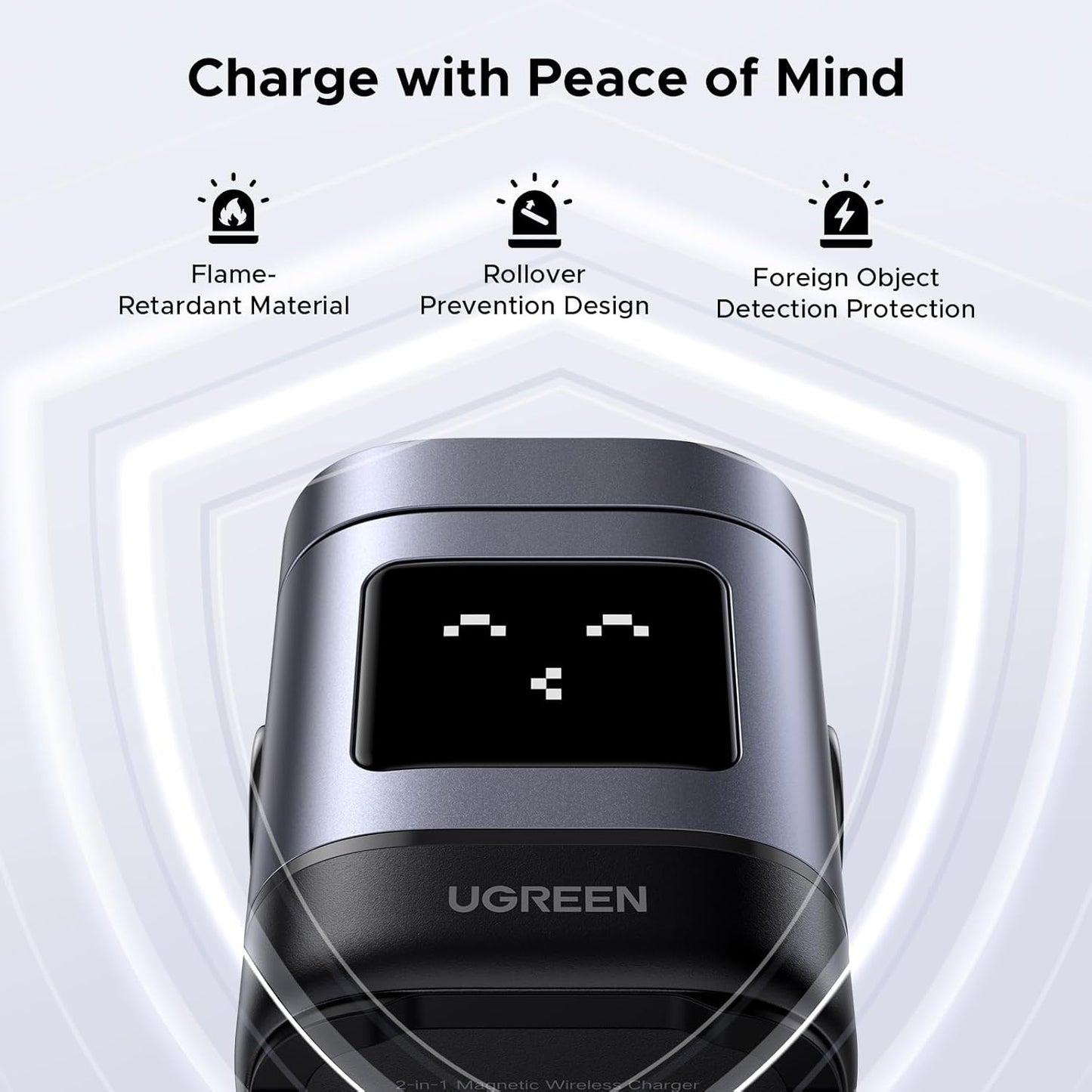 UGREEN Uno Qi2 Certified 15W Wireless Charger Stand, 2 in 1 Fast Charge Charging Station Compatible with Magsafe Charger Stand for iPhone 16, 15, 14 Series, AirPods 2/3/Pro (No AC Adapter)