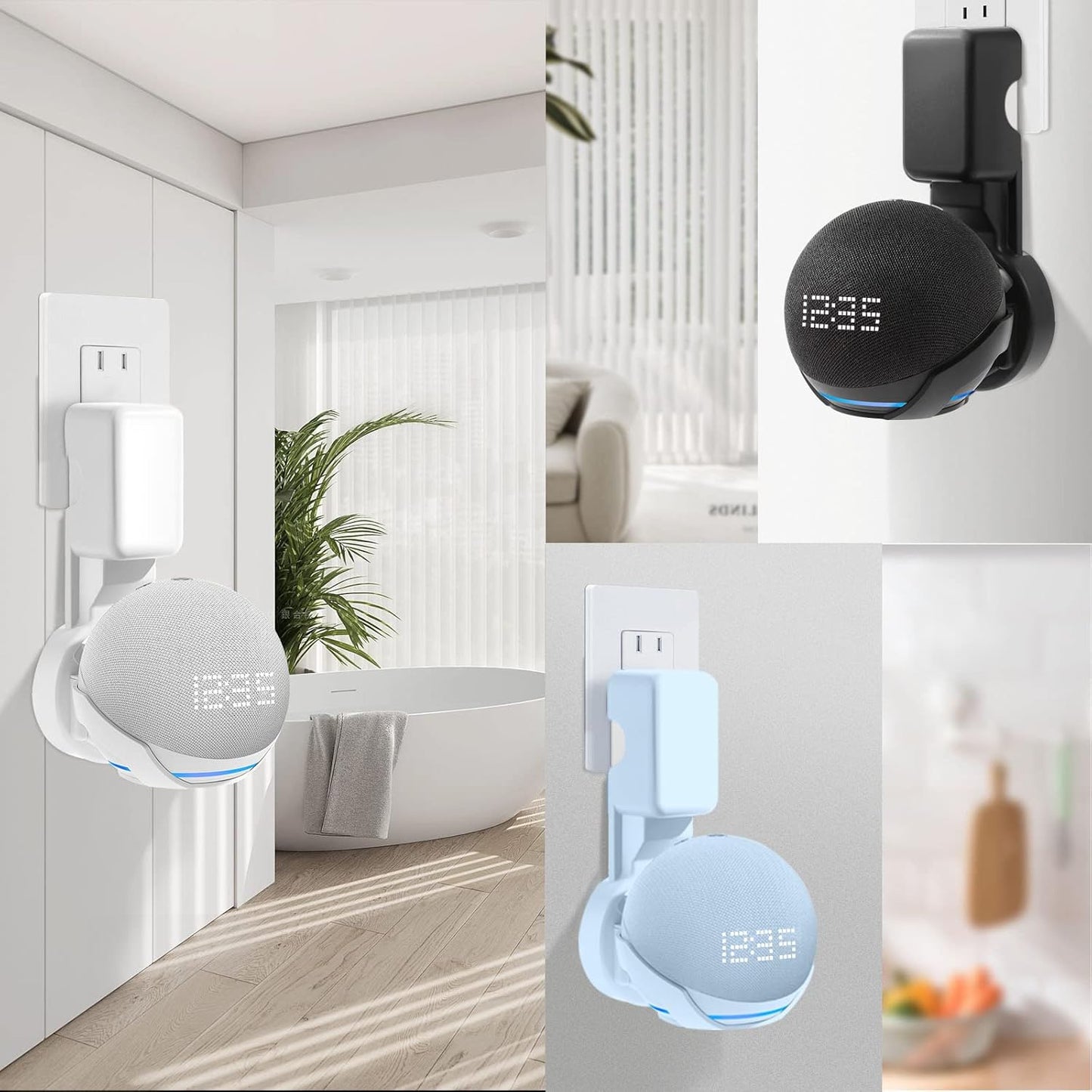 ZUOLACO Wall Mount Holder for Echo Dot 5th Generation, Outlet Wall Mount Stand for Echo Dot 5th/4th Gen, No Screws or Drilling Needed, Space-Saving Dot Accessories with Cable Hidden Storage, Black
