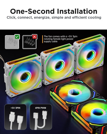 AsiaHorse COSMIQ-Black 120mm PC RGB Fans, 5V 3-PIN Connector Daisy Chain FDB PWM Computer Case Fans with RGB Controller for Cases CPU Liquid Coolers, 3Pack (Black) (White, 3_Pack_Forward_Blade)