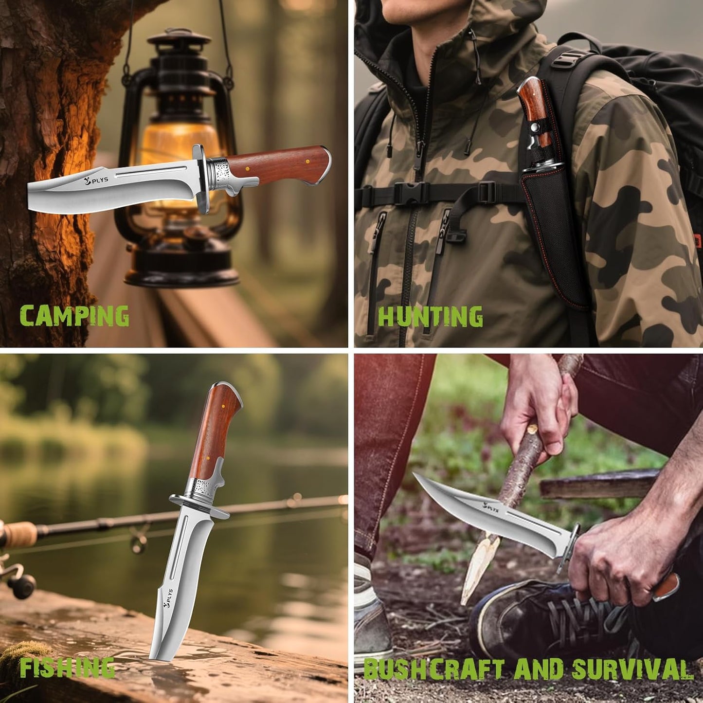 Hunting Knife with Sheath Camping Knife: Fixed Blade Outdoor Knives for Men - 17.5cm Sharp Blade Full Tang Bushcraft Knives for Survival