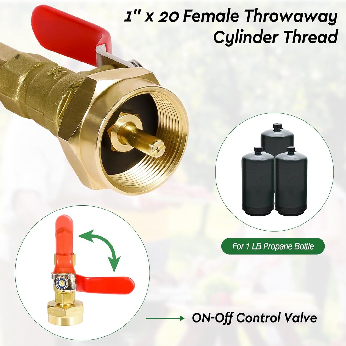 Propane Refill Adapter 20lb to 1lb Camping, Upgrade 3FT/36inch Propane Tank Refill Adapter Hose with Guage and ON-Off Control Valve, 2 Bottle Caps Included (PVC)