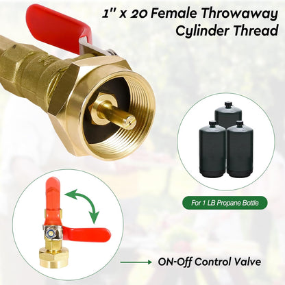 Propane Refill Adapter 20lb to 1lb Camping, Upgrade 3FT/36inch Propane Tank Refill Adapter Hose with Guage and ON-Off Control Valve, 2 Bottle Caps Included (PVC)