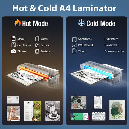 Laminator Machine, 11 in 1 Laminating Machine with 36 Laminating Sheets, A4/Letter Size Desktop Thermal Laminator 2 Temperature Modes 3 Cutters Built-in Paper Trimmer for Office School Home