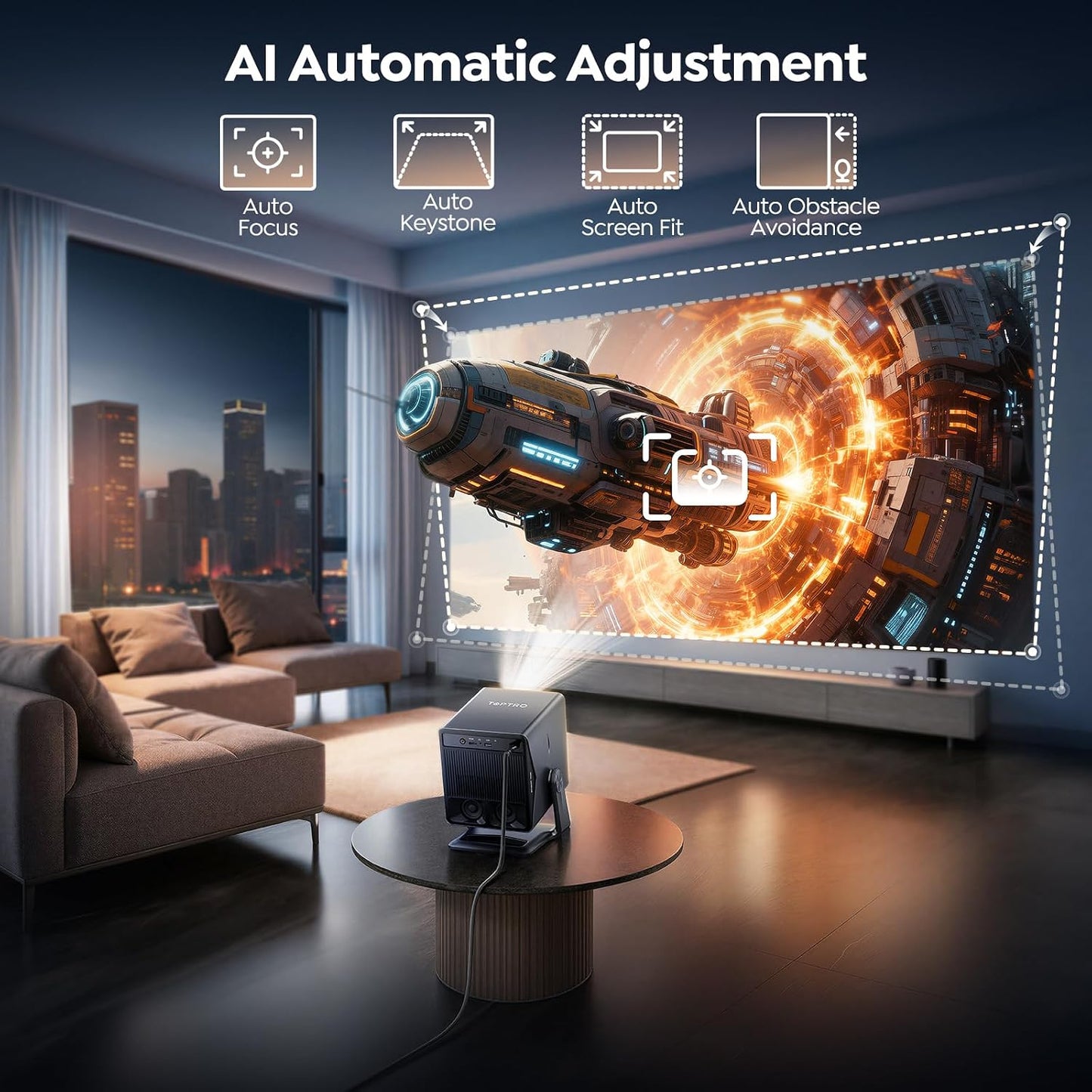 Smart Projector 4K【VIDAA Live TV|36W Dolby】Outdoor Projecteur with WiFi6 & Two Way Bluetooth, 1080P Short Throw Proyector Competible with Netflix|AI Auto Focus & Keystone|HDR10 for Movie/Home/Bedroom