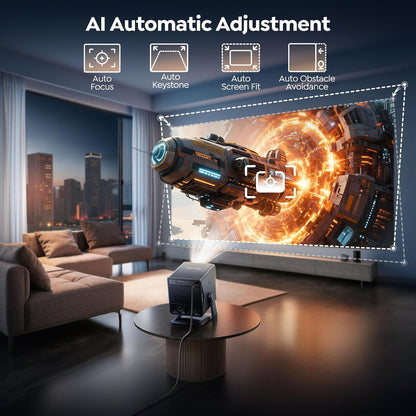 Smart Projector 4K【VIDAA Live TV|36W Dolby】Outdoor Projecteur with WiFi6 & Two Way Bluetooth, 1080P Short Throw Proyector Competible with Netflix|AI Auto Focus & Keystone|HDR10 for Movie/Home/Bedroom