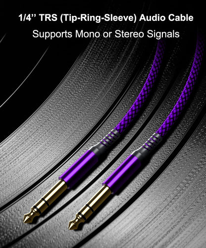 Elebase 1/4 Inch TRS Instrument Cable 10ft 2Pack,Straight 6.35mm Guitar Bass AMP Cord,Quarter inch Male Jack Stereo Audio Balanced TRS Line for Electric Guitar,Bass,Keyboard,Mixer,Amplifier,Speaker
