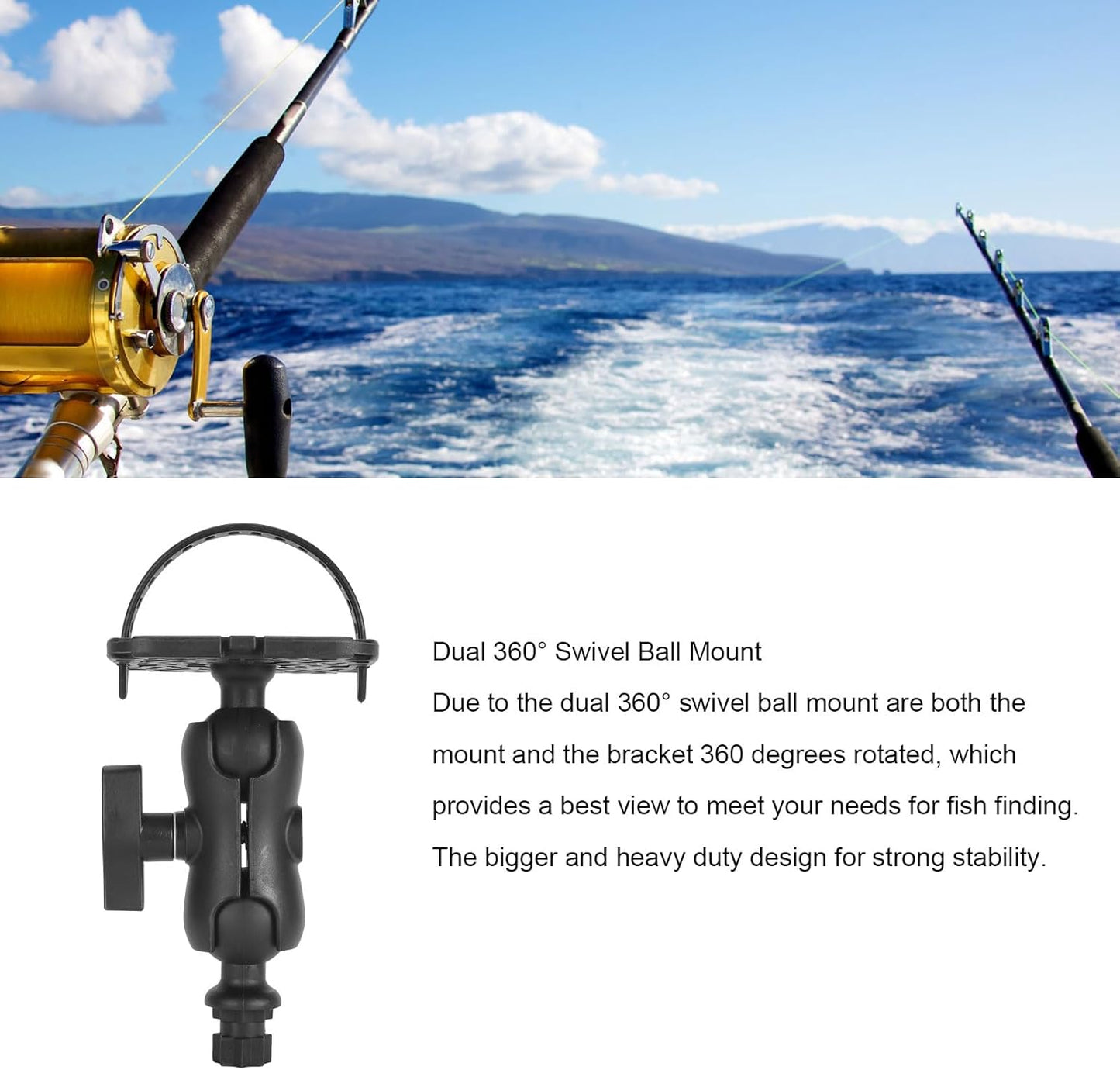 Fish Finder Mount Base, 360° Rotation Ball Mount Fish Finder Bracket Universal Marine Electronic Fish Finder Mount Accessories for Marine Boat Kayak, for