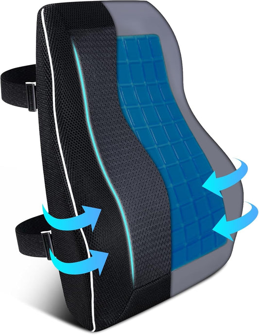 Gel Lumbar Support for Office Chair Back Support for Lower Back Pain Relief Cooling Chair Back Support Cushion Improves Posture Back Rest Memory Foam Back Support Pillow for Gaming Chair, Driving Seat