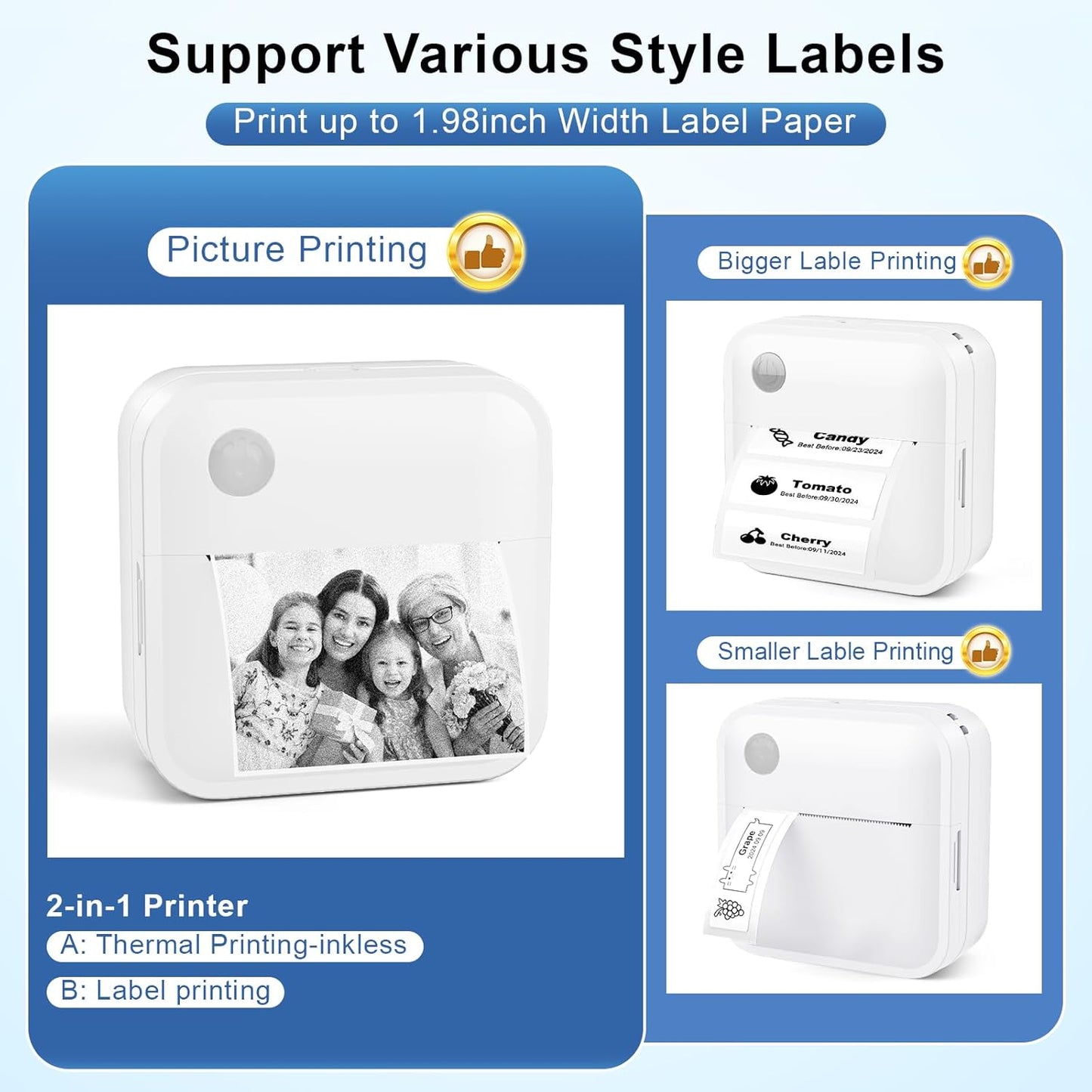 Label Maker Machine with Tape - Thermal Label Printer Bluetooth Label Maker Machine, Mini Printer Sticker Maker for Home, Kitchen, School, Office Organization with 2 Rolls Paper (Green)