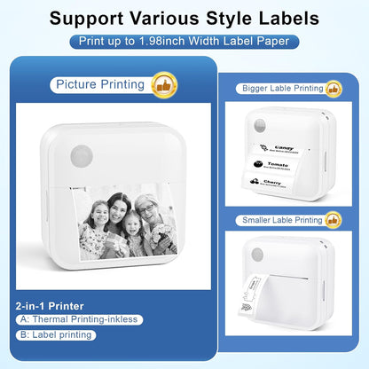 Label Maker Machine with Tape - Thermal Label Printer Bluetooth Label Maker Machine, Mini Printer Sticker Maker for Home, Kitchen, School, Office Organization with 2 Rolls Paper (Green)