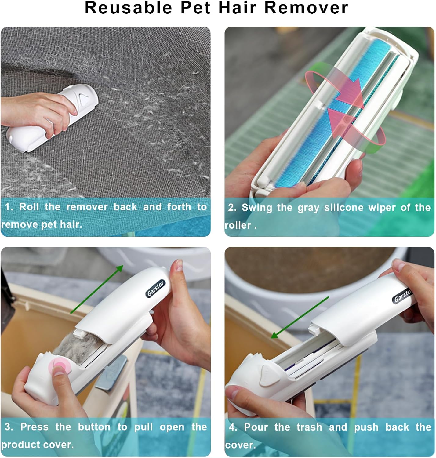Garstor Pet Hair Remover Roller, Reusable Lint Roller for Pet Hair, Cat Dog Hair Remover for Furniture, Sofa, Carpet, Bedding, Self Clean Lint Roller-Blue