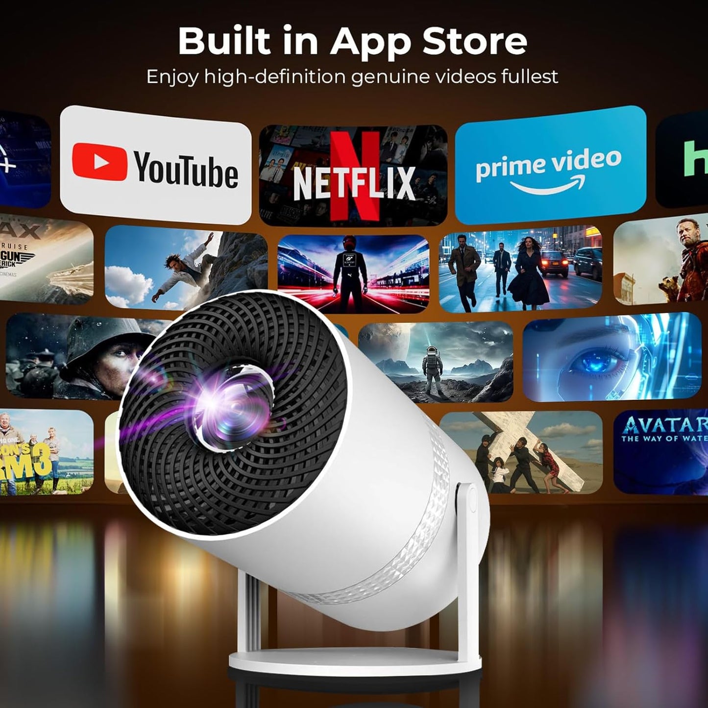 Mini Projector 1080P Supports WiFi 6, BT5.2, 【Built-in Apps】 Portable Phone Projector with Auto Keystone Correction, 270° Rotation, 1080P Display Movie Projector Compatible with HDMI, USB, Smartphone