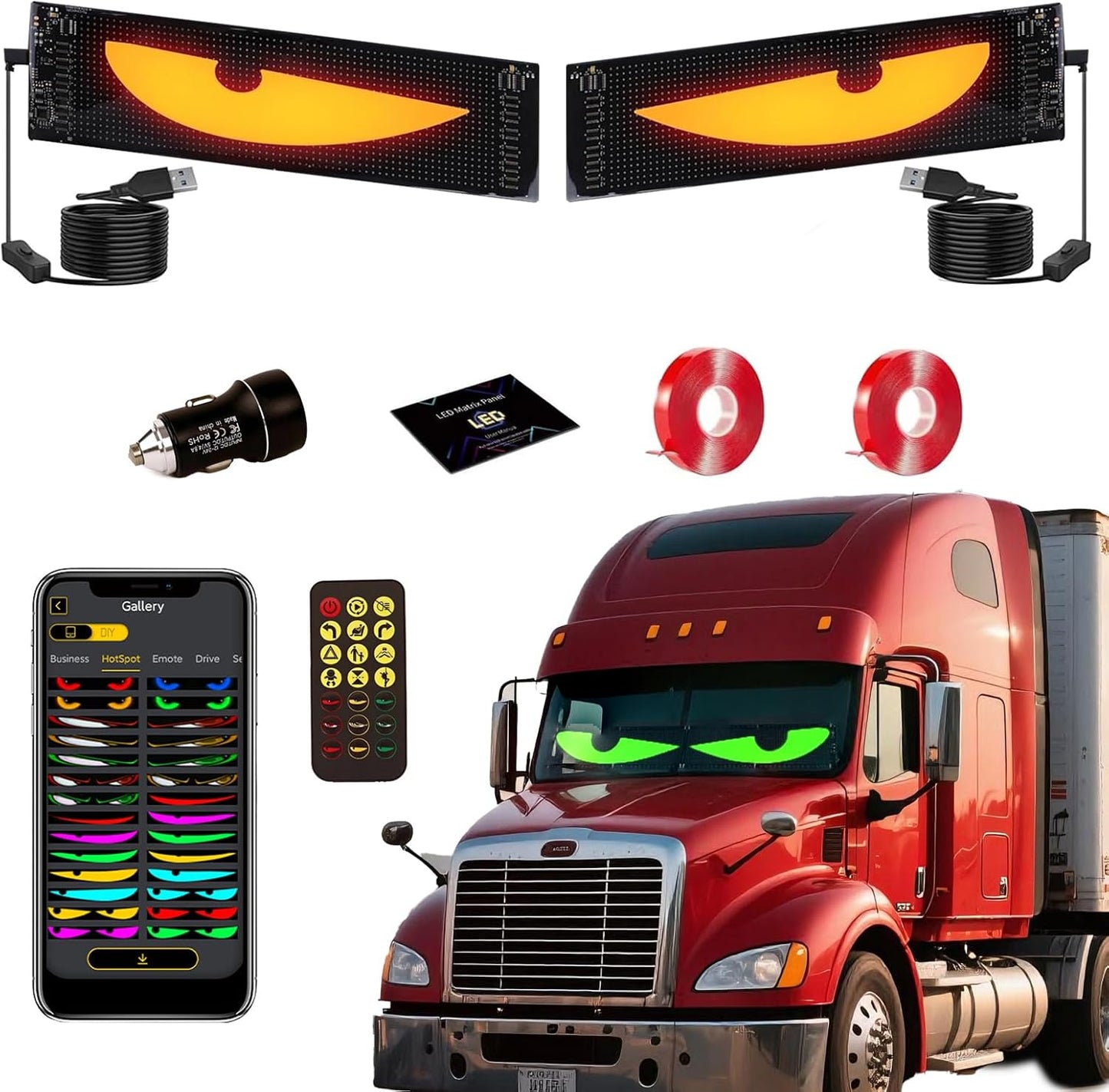 LED Eyes for Truck Windshield, 2PCS 23.6inx4.73in Devil Eyes Light for Windshield, Devil Eyes Light for Car, Truck, SUVs, Pickup, ATV, UTV and Golf Cart, Men Gift Ideas