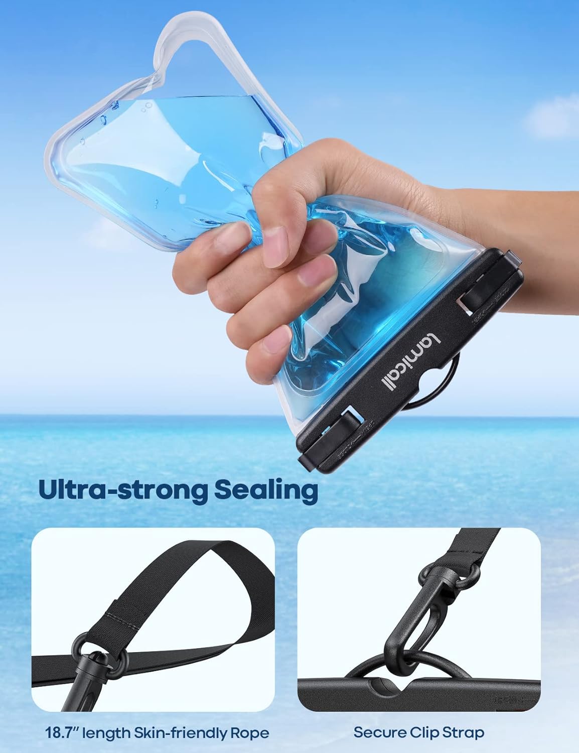 Lamicall Waterproof Phone Pouch Dry Bag with Lanyard - 2 Pack IPX8 [Easy Lock & Heavy Duty] Water Proof Cell Phone Case for iPhone 14 15 16 Pro Max, Samsung Galaxy S24 S23 Ultra, All 4-7" Cellphones