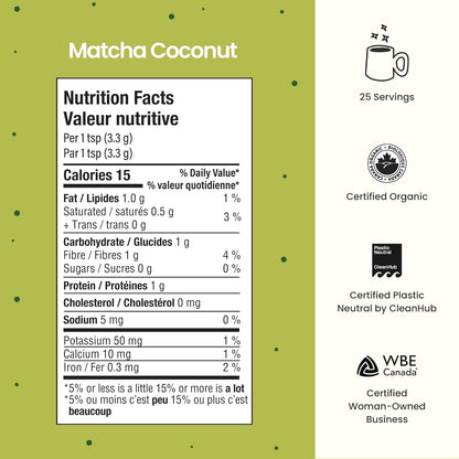 Blume Superfoods Latte - Matcha Powder with Coconut, Natural Caffeine, L-Theanine, All Day Energy & Focus, Sugar-Free, Moringa, Vegan, Organic Matcha Latte from Shizuoka Japan, Green Tea - 25 Servings - Canadian Brand