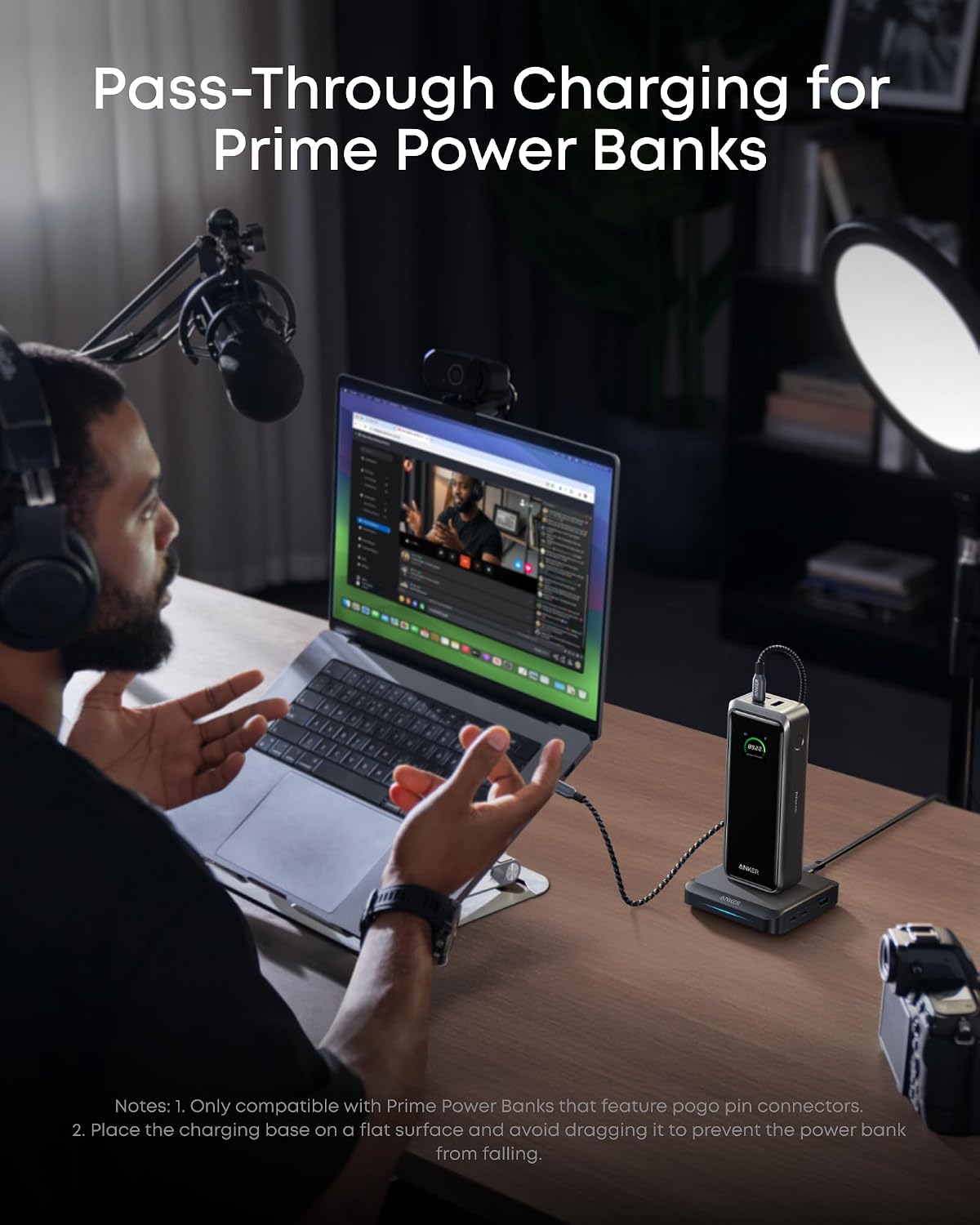 Anker Charging Base for Prime Power Banks with Pogo Pin, 150W Max | Powers Up to 4 Devices, for MacBook Pro / Air, Dell, iPhone 17 / 16 Series, Samsung, and More (Power Bank Not Included)