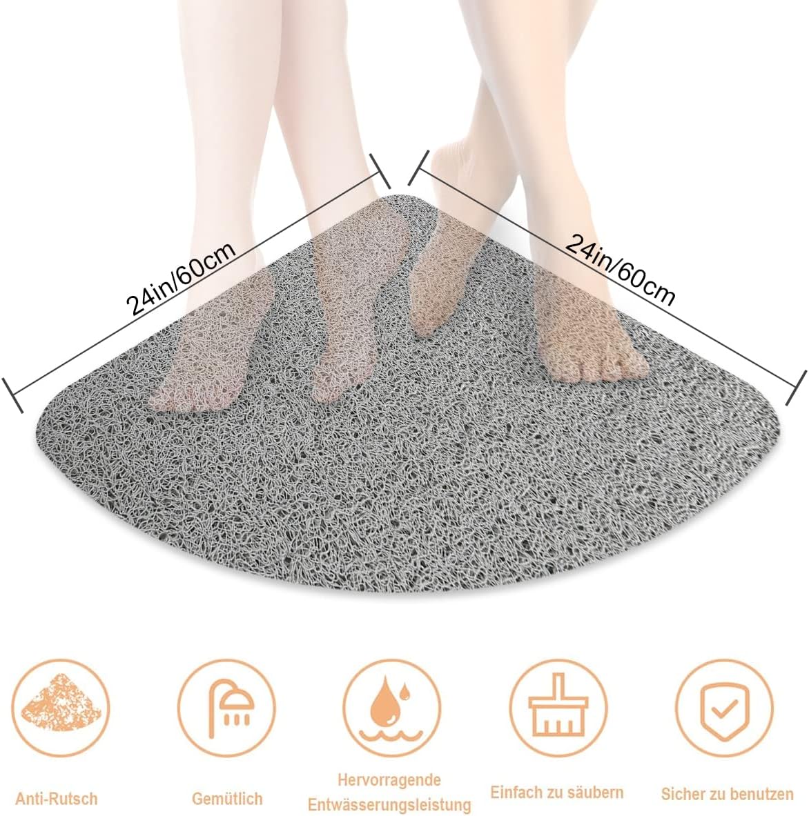 Square Shower Mat, Non Slip Bath Mat, Loofah Shower Stall Mats for Walk-in Shower, 32 x 32 Inches Shower Floor Mat with Drain, Bath Mats for Showers Bathroom, Tub, Seniors