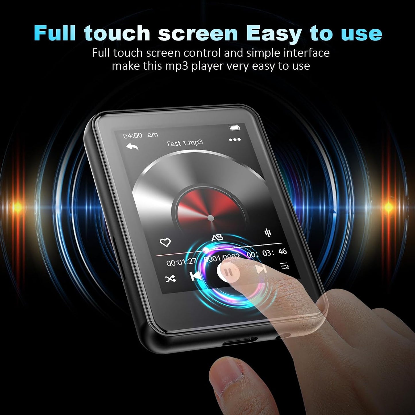 32GB MP3 Player with Bluetooth,Portable Digital Music MP3 MP4 Player for Music Lover with Voice Record FM Radio Alarm Stopwatch Built-in HD Speaker with 2.4'' Full Touch Screen and Super Light (Black)