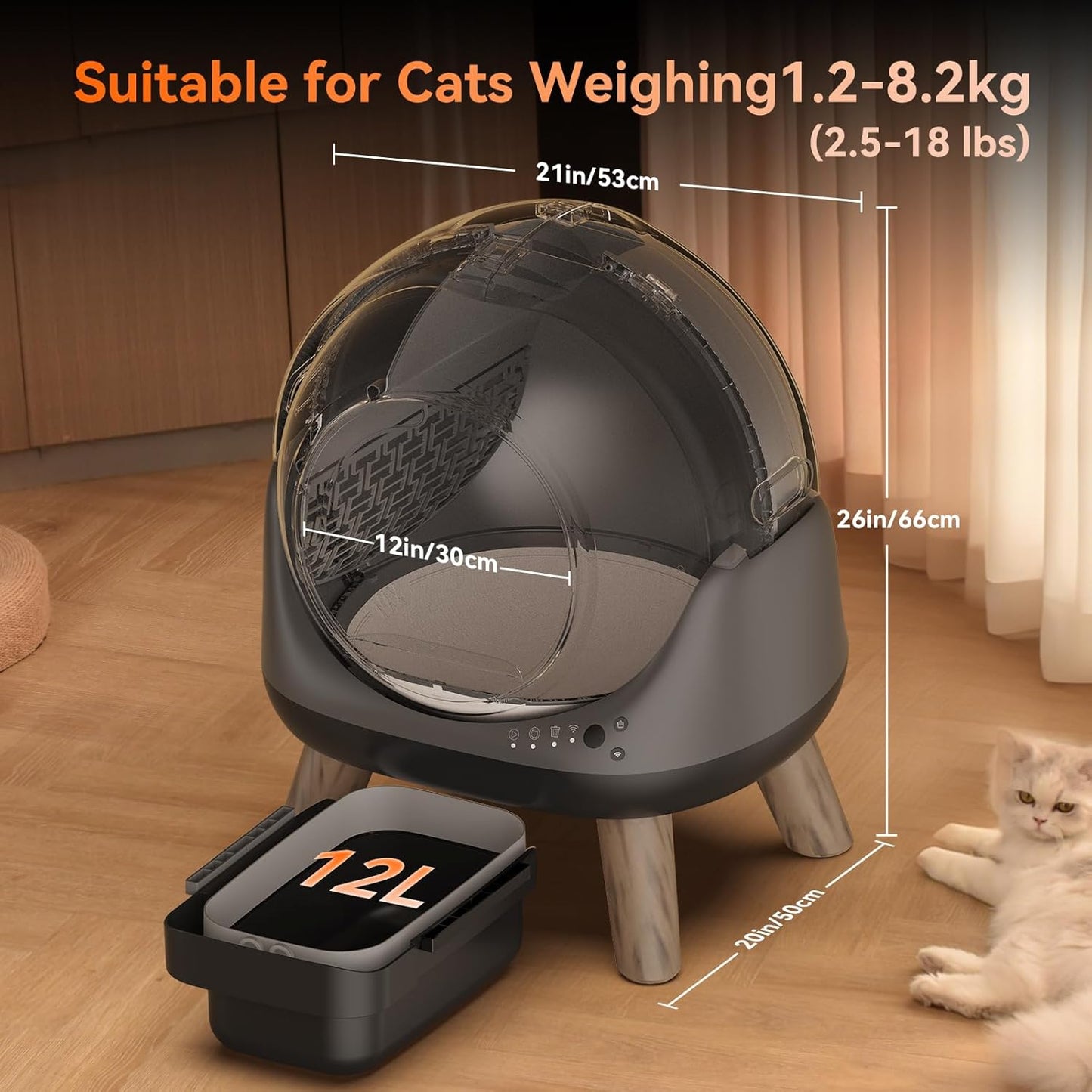 Coziley G1 Self Cleaning Litter Box, Automatic Cat Litter Box, Self-Cleaning Robot with Smart APP Control and Health Monitoring, Includes 2 Roll Trash Bag and Litter Mat