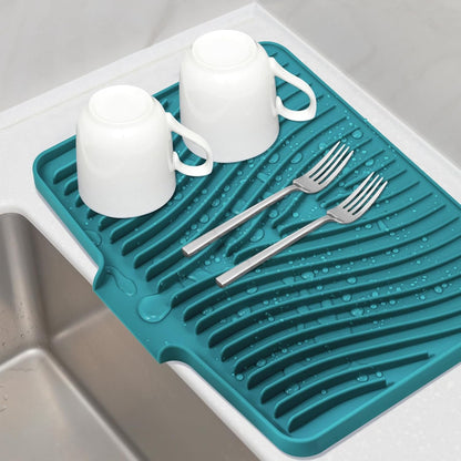 TIKNIK Silicone Dish Drying Mat for Kitchen Counter, Dish Drying Pad, Non-Slip Drain Pad with Built-in Drain, Heat Resistant Stone Drying Mat(40 L x 33 W cm, Grey)