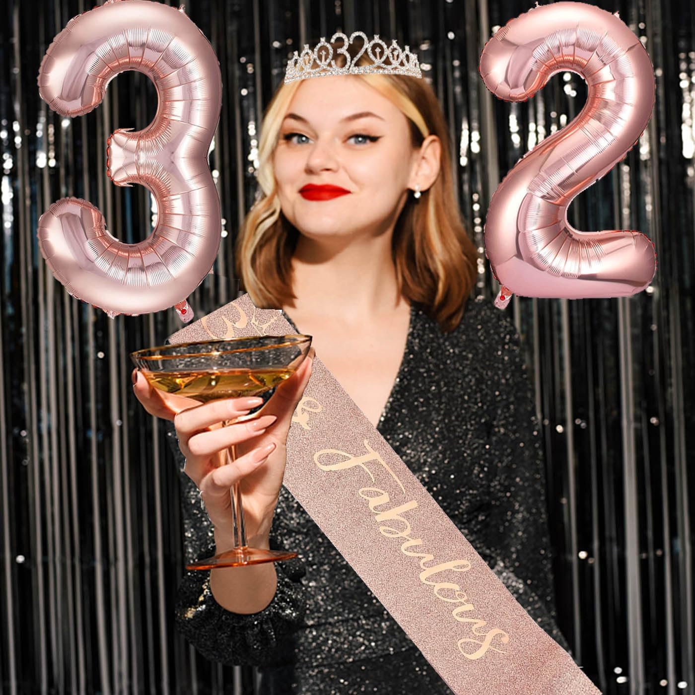 8pcs 40th Birthday Decorations gifts for Women, Including 40th Happy Birthday Cake Topper, Queen Sash with Pearl Pin, Sweet Rhinestone Tiara Crown for Women, Number Candles and Balloons (Rose Gold)