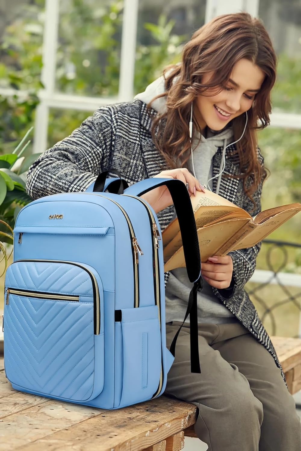 Laptop Backpack for Women Men, Water Resistant Travel Work Backpacks Purse Stylish College Business Teacher Nurse Computer Bag, Fits 17.3" Laptop Light Blue