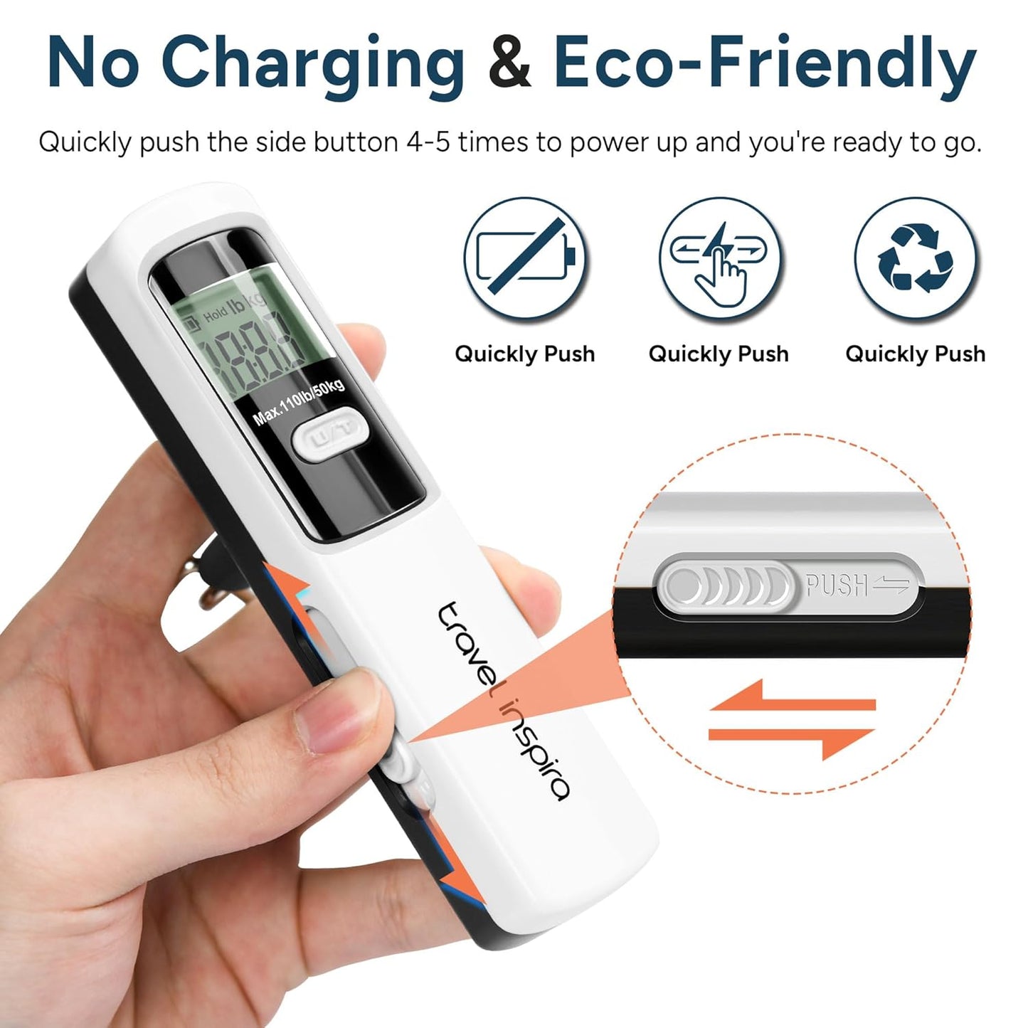 travel inspira Luggage Scale Battery-Free, Travel Essentials, Portable Handheld Digital Suitcase Weight Scale for for Travel Accessories, 110lbs/50kg